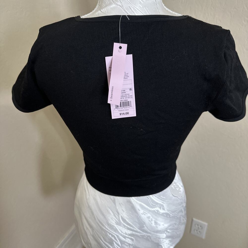Wild Fable Crop Top Women’s Size Large Black Ribbed Scoop Neck‎ Short Sleeve Y2K - Picture 5 of 11
